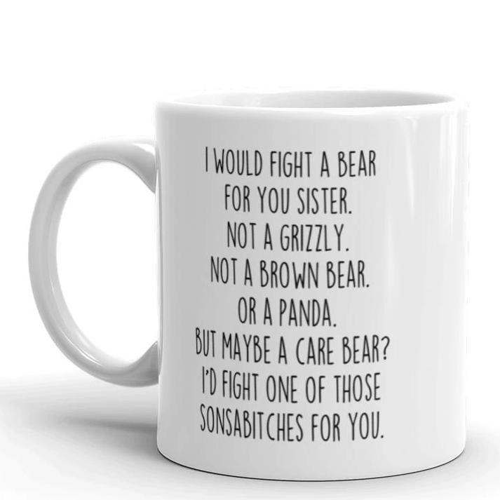 Funny Sister Gifts: I Would Fight A Bear For You Mug