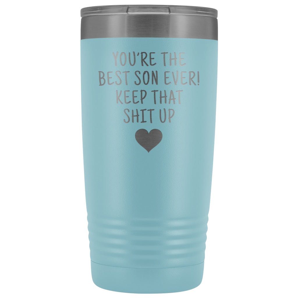 Funny Son Gifts: Best Son Ever! Insulated Tumbler | Gifts for Son $29.99 | Light Blue Tumblers