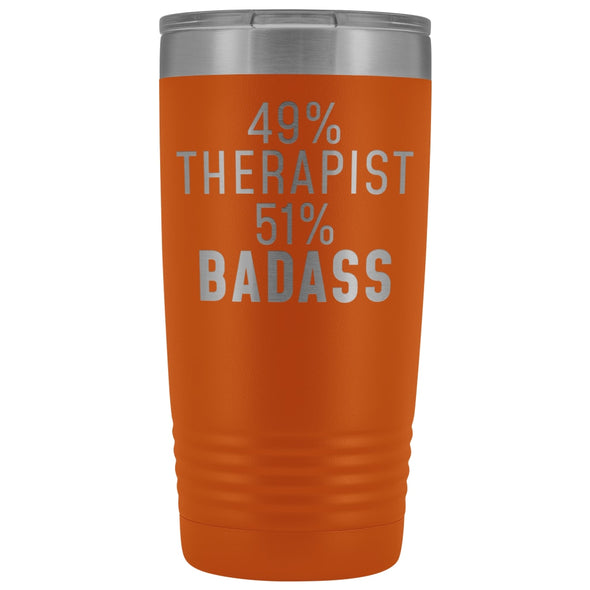 Funny Therapist Gift: 49% Therapist 51% Badass Insulated Tumbler 20oz $29.99 | Orange Tumblers