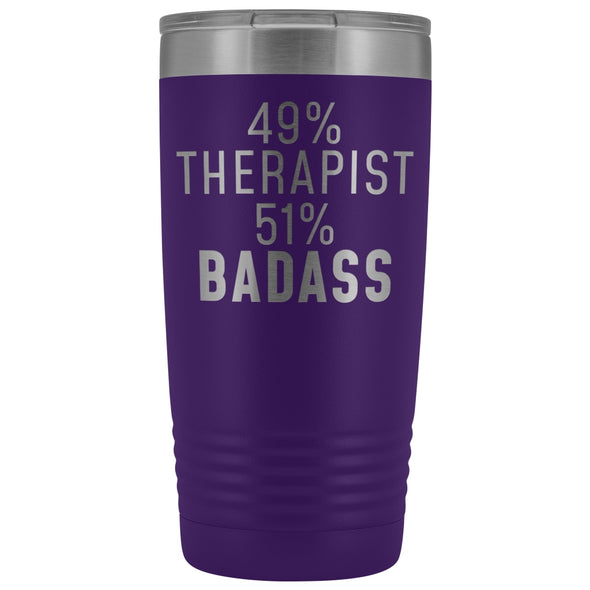 Funny Therapist Gift: 49% Therapist 51% Badass Insulated Tumbler 20oz $29.99 | Purple Tumblers