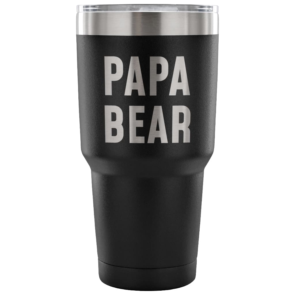 Papa Bear Vacuum Tumbler - Outdoor Fathers Day - 30 Ounce Vacuum Tumbler - Black - Custom Made Tumblers