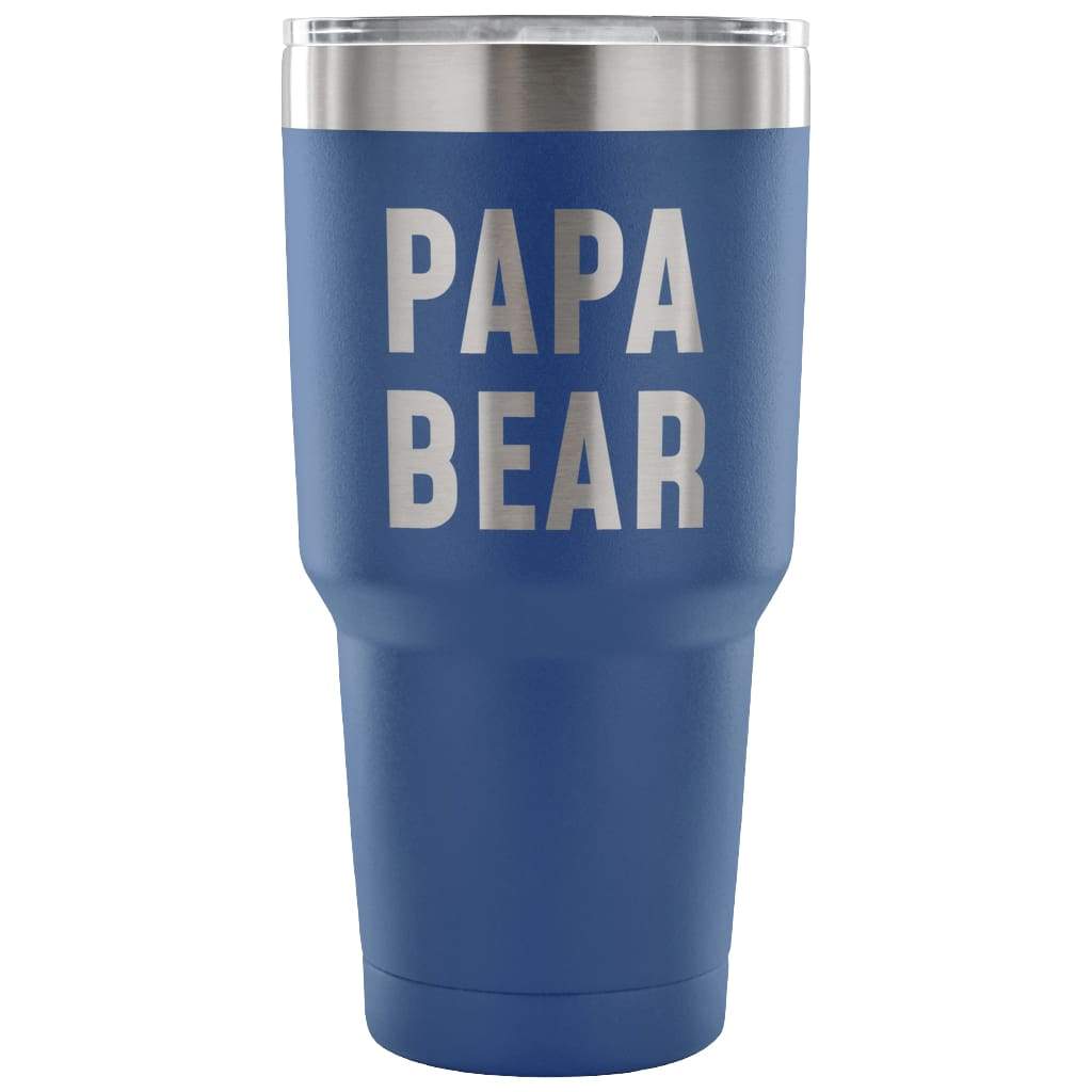 Papa Bear Vacuum Tumbler - Outdoor Fathers Day - 30 Ounce Vacuum Tumbler - Blue - Custom Made Tumblers