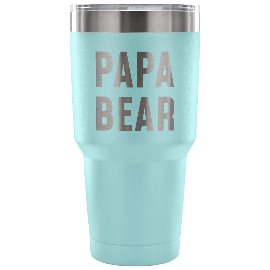 Papa Bear Vacuum Tumbler - Outdoor Fathers Day - 30 Ounce Vacuum Tumbler - Light Blue - Custom Made Tumblers