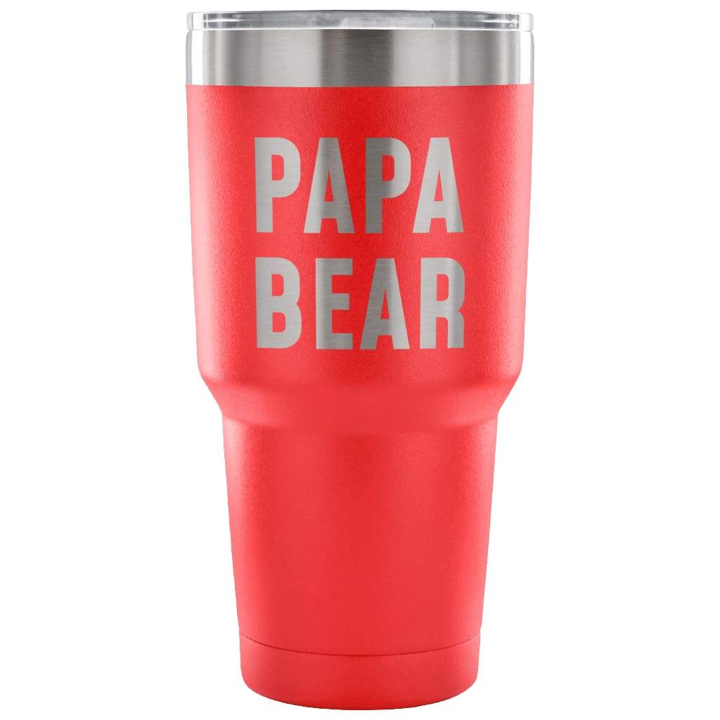 Papa Bear Vacuum Tumbler - Outdoor Fathers Day - 30 Ounce Vacuum Tumbler - Red - Custom Made Tumblers