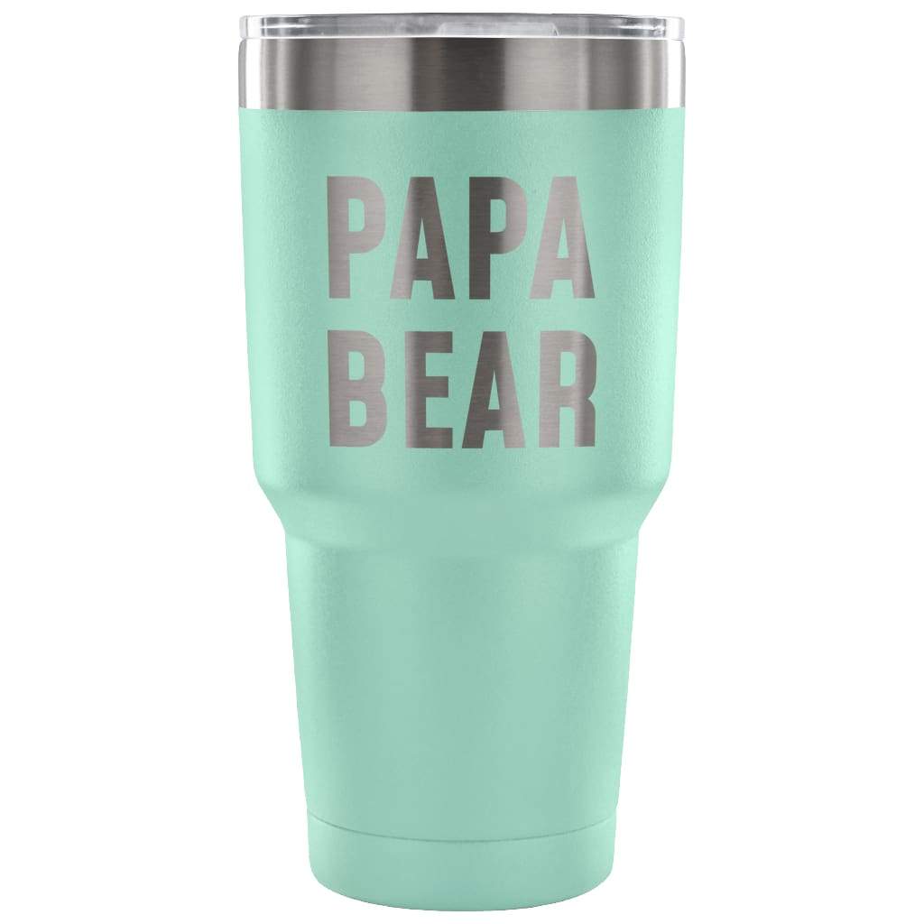 Papa Bear Vacuum Tumbler - Outdoor Fathers Day - 30 Ounce Vacuum Tumbler - Teal - Custom Made Tumblers