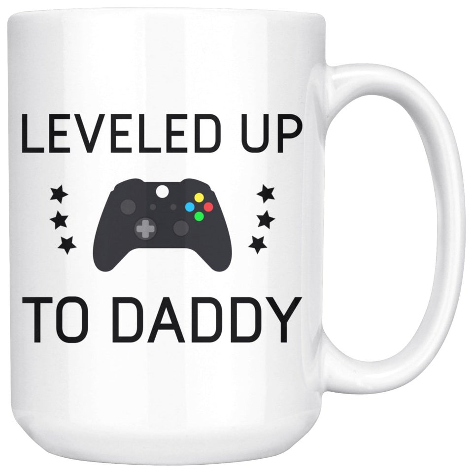 Gift for New Dad: First Father's Day Gift: Leveled Up To Daddy Coffee Mug 15oz