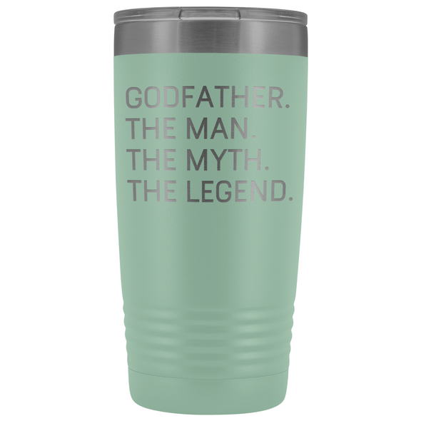 Godfather Gifts Godfather The Man The Myth The Legend Stainless Steel Vacuum Travel Mug Insulated Tumbler 20oz $31.99 | Teal Tumblers