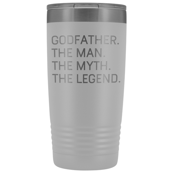 Godfather Gifts Godfather The Man The Myth The Legend Stainless Steel Vacuum Travel Mug Insulated Tumbler 20oz $31.99 | White Tumblers