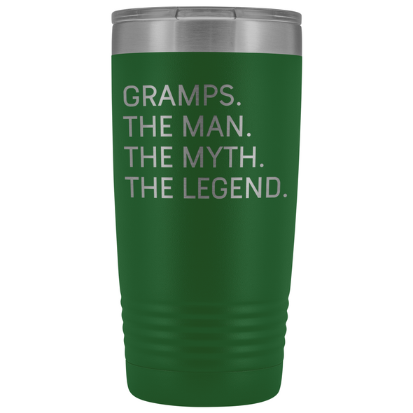 Gramps Gifts Gramps The Man The Myth The Legend Stainless Steel Vacuum Travel Mug Insulated Tumbler 20oz $31.99 | Green Tumblers