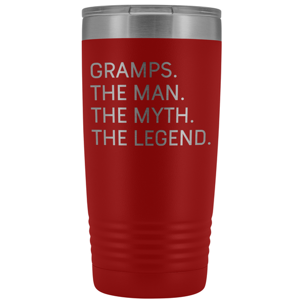 Gramps Gifts Gramps The Man The Myth The Legend Stainless Steel Vacuum Travel Mug Insulated Tumbler 20oz $31.99 | Red Tumblers