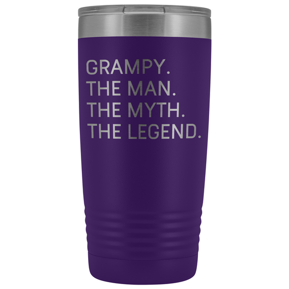 Grampy Gifts Grampy The Man The Myth The Legend Stainless Steel Vacuum Travel Mug Insulated Tumbler 20oz $31.99 | Purple Tumblers