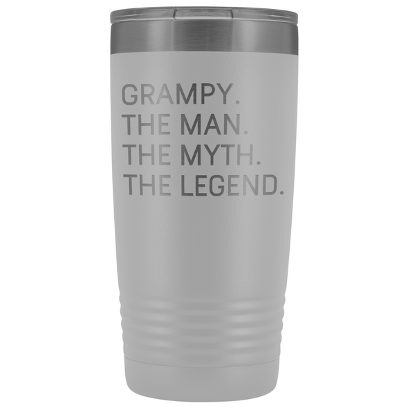 Grampy Gifts Grampy The Man The Myth The Legend Stainless Steel Vacuum Travel Mug Insulated Tumbler 20oz $31.99 | White Tumblers
