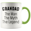 Grandad Gifts Grandad The Man The Myth The Legend Grandad Christmas Birthday Father’s Day Coffee Mug $14.99 | Green Drinkware