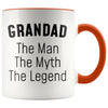 Grandad Gifts Grandad The Man The Myth The Legend Grandad Christmas Birthday Father’s Day Coffee Mug $14.99 | Orange Drinkware