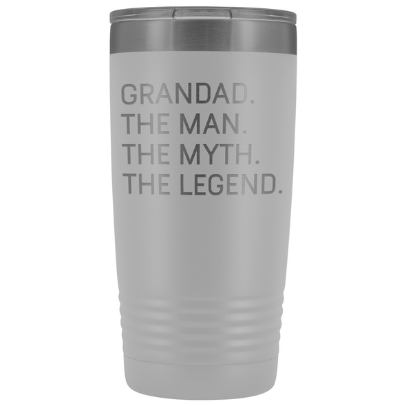Grandad Gifts Grandad The Man The Myth The Legend Stainless Steel Vacuum Travel Mug Insulated Tumbler 20oz $31.99 | White Tumblers