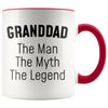 Granddad Gifts Granddad The Man The Myth The Legend Granddad Christmas Grandpa Birthday Father’s Day Coffee Mug $14.99 | Red Drinkware
