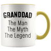Granddad Gifts Granddad The Man The Myth The Legend Granddad Christmas Grandpa Birthday Father’s Day Coffee Mug $14.99 | Yellow Drinkware