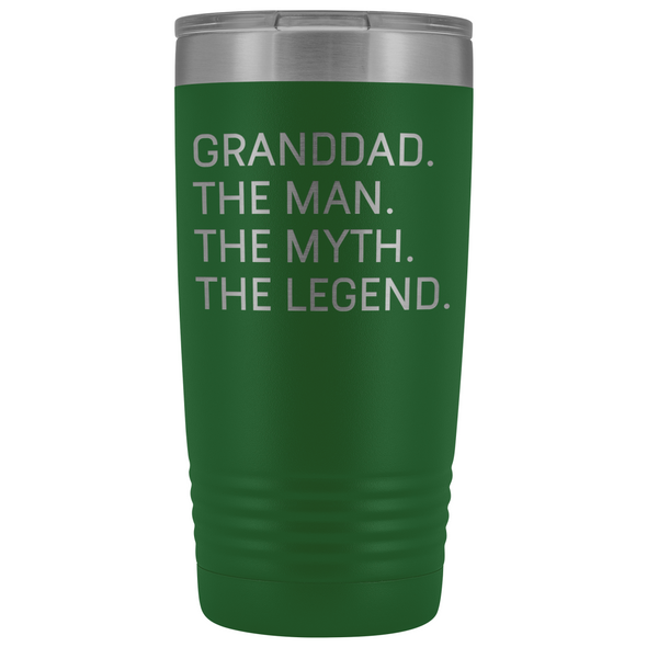 Granddad Gifts Granddad The Man The Myth The Legend Stainless Steel Vacuum Travel Mug Insulated Tumbler 20oz $31.99 | Green Tumblers