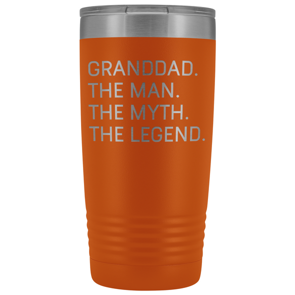 Granddad Gifts Granddad The Man The Myth The Legend Stainless Steel Vacuum Travel Mug Insulated Tumbler 20oz $31.99 | Orange Tumblers