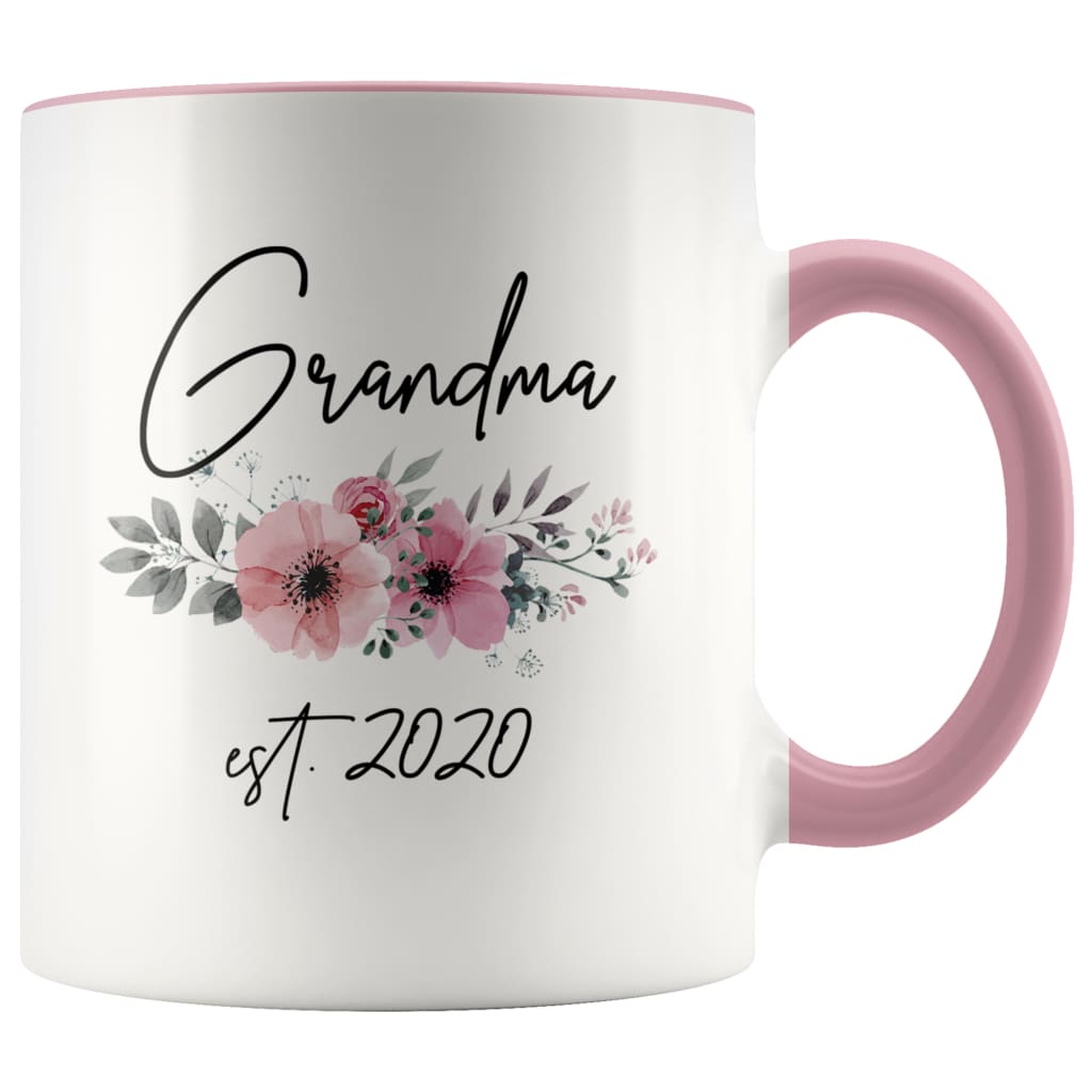 Grandma Est 2020 Pregnancy Announcement Gift to New Grandma Coffee Mug 11oz $14.99 | Pink Drinkware