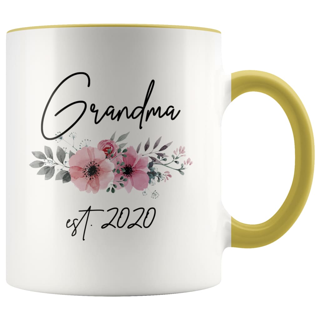 Grandma Est 2020 Pregnancy Announcement Gift to New Grandma Coffee Mug 11oz $14.99 | Yellow Drinkware
