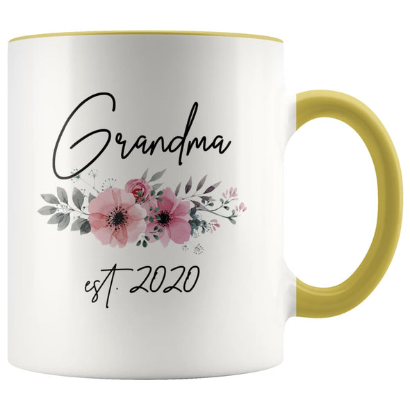 Grandma Est 2020 Pregnancy Announcement Gift to New Grandma Coffee Mug 11oz $14.99 | Yellow Drinkware