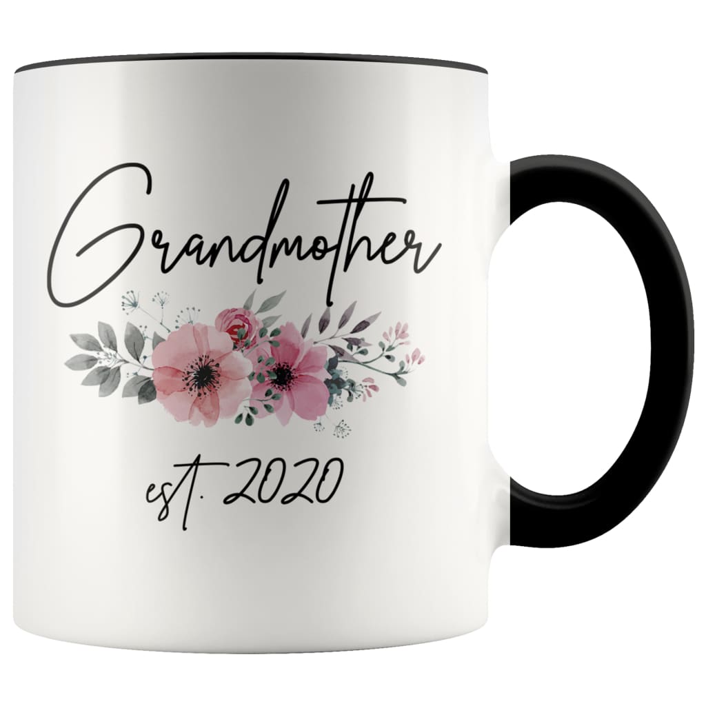 Grandmother Est 2020 Pregnancy Announcement Gift to New Grandmother Coffee Mug 11oz $14.99 | Black Drinkware