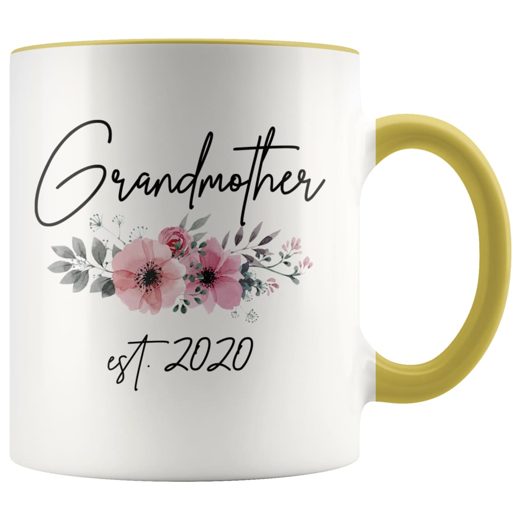 Grandmother Est 2020 Pregnancy Announcement Gift to New Grandmother Coffee Mug 11oz $14.99 | Yellow Drinkware