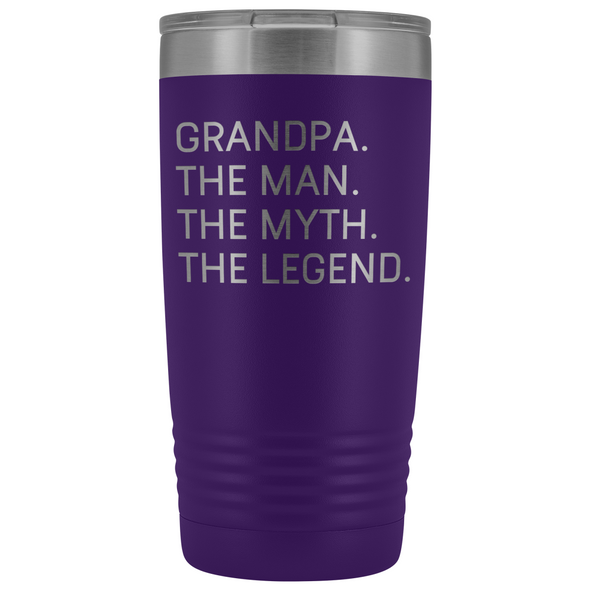 Grandpa Gifts Grandpa The Man The Myth The Legend Stainless Steel Vacuum Travel Mug Insulated Tumbler 20oz $31.99 | Purple Tumblers