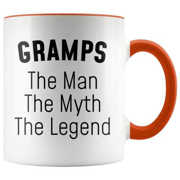 Grandpa Gramps Gifts Gramps The Man The Myth The Legend Gramps Christmas Birthday Father’s Day Coffee Mug $14.99 | Orange Drinkware