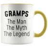 Grandpa Gramps Gifts Gramps The Man The Myth The Legend Gramps Christmas Birthday Father’s Day Coffee Mug $14.99 | Yellow Drinkware