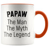 Grandpa Papaw Gifts Papaw The Man The Myth The Legend Papaw Christmas Birthday Father’s Day Coffee Mug $14.99 | Orange Drinkware