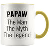 Grandpa Papaw Gifts Papaw The Man The Myth The Legend Papaw Christmas Birthday Father’s Day Coffee Mug $14.99 | Yellow Drinkware