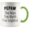 Grandpa Pepaw Gifts Pepaw The Man The Myth The Legend Pepaw Christmas Birthday Father’s Day Coffee Mug $14.99 | Green Drinkware