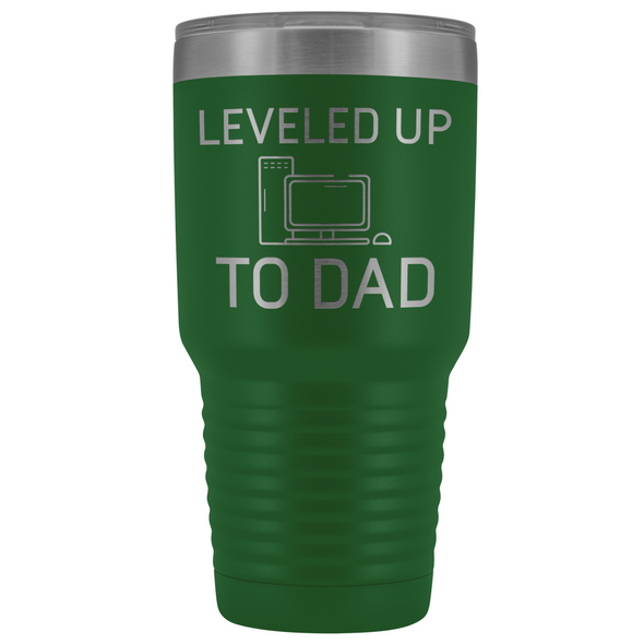 Leveled Up To Dad New Dad Insulated Vacuum 30oz Tumbler Travel Mug $39.99 | Green Tumblers