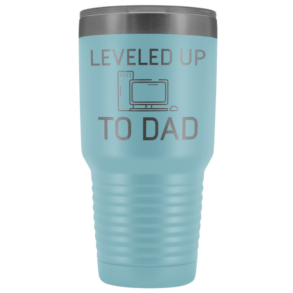 Leveled Up To Dad New Dad Insulated Vacuum 30oz Tumbler Travel Mug $39.99 | Light Blue Tumblers