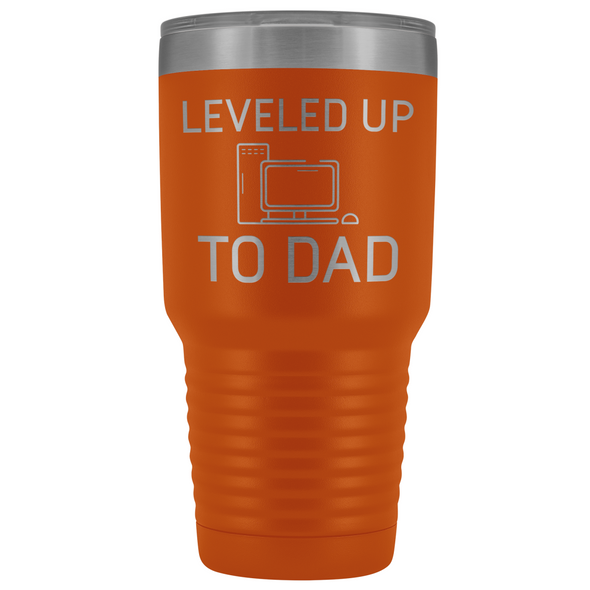 Leveled Up To Dad New Dad Insulated Vacuum 30oz Tumbler Travel Mug $39.99 | Orange Tumblers
