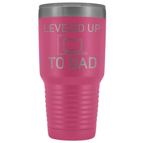 Leveled Up To Dad New Dad Insulated Vacuum 30oz Tumbler Travel Mug $39.99 | Pink Tumblers