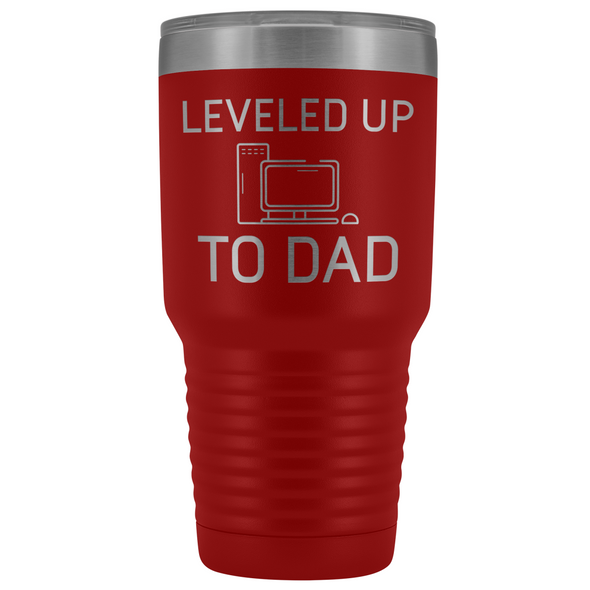 Leveled Up To Dad New Dad Insulated Vacuum 30oz Tumbler Travel Mug $39.99 | Red Tumblers