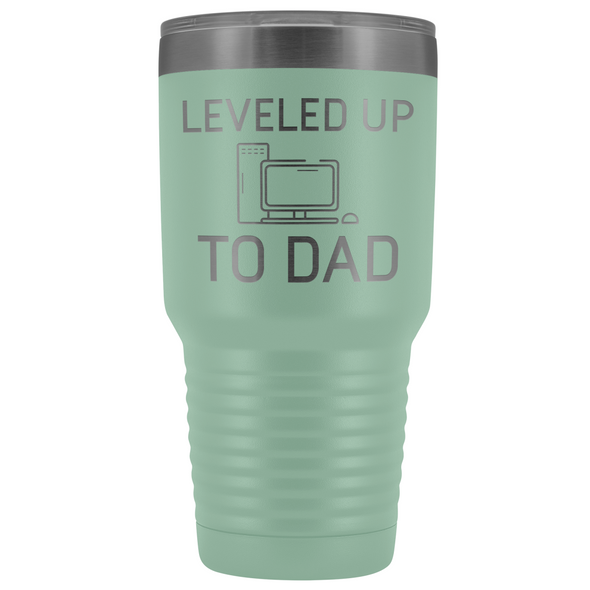 Leveled Up To Dad New Dad Insulated Vacuum 30oz Tumbler Travel Mug $39.99 | Teal Tumblers