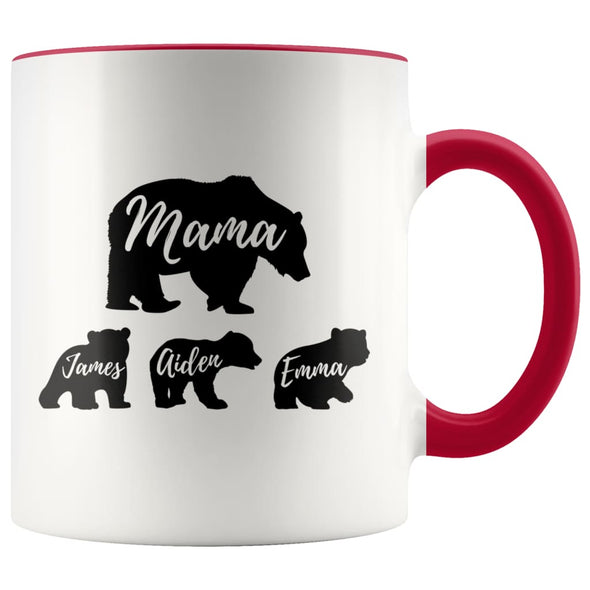 Mama Bear Mug Custom Names Mom Gifts Personalized Gifts for Mom Bear Coffee Mug Tea Cup $14.99 | Red Drinkware
