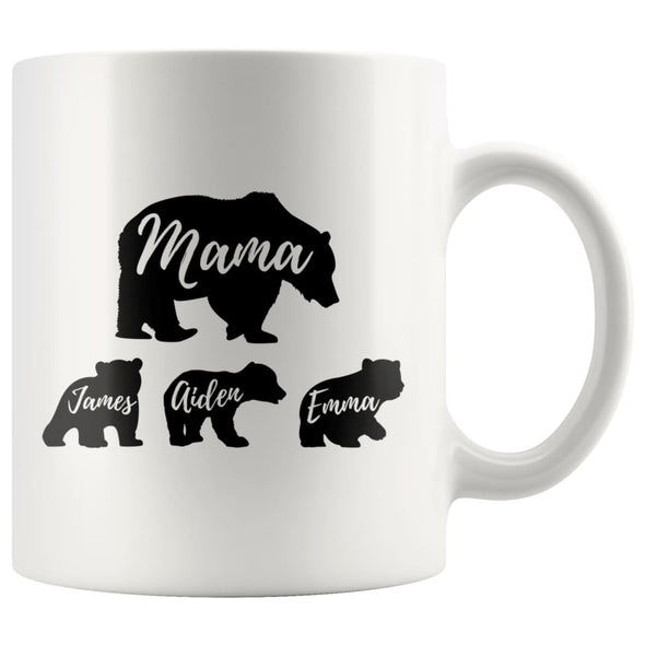 Mama Bear Mug Custom Names Mom Gifts Personalized Gifts for Mom Bear Coffee Mug Tea Cup $14.99 | White Drinkware