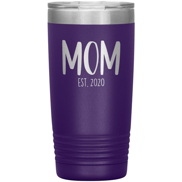 Mom Est 2020 New Mom Gift Custom or Personalized Year Insulated Travel Mug Vacuum Tumbler 20oz $29.99 | Purple Tumblers