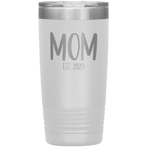Mom Est 2020 New Mom Gift Custom or Personalized Year Insulated Travel Mug Vacuum Tumbler 20oz $29.99 | White Tumblers