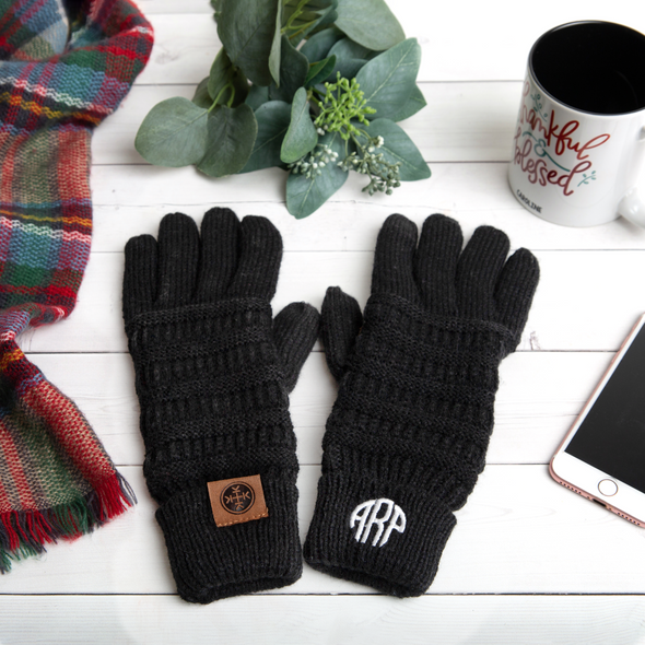 Monogram Gloves - Custom Gloves - Personalized Winter Gloves $24.99 | Black / Fancy Monogrammed Personalized Products