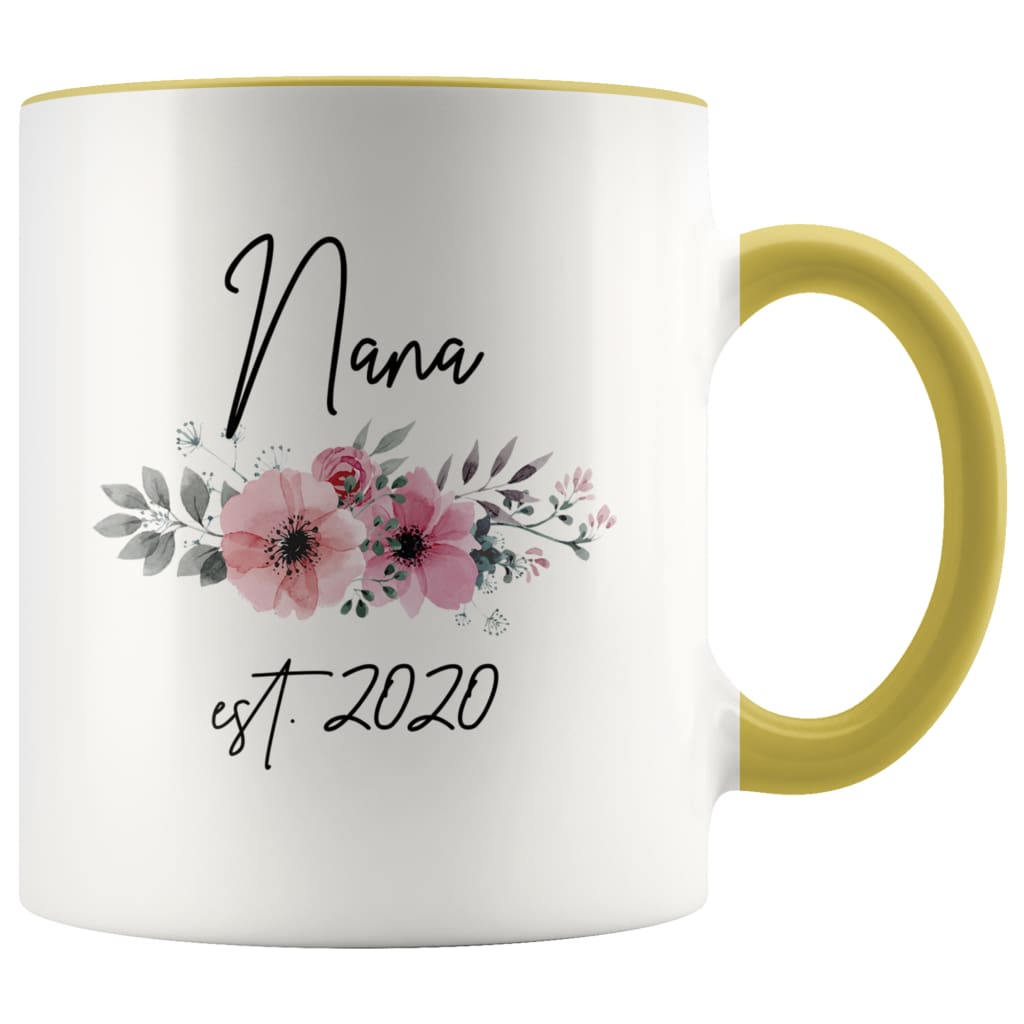 Nana Est 2020 Pregnancy Announcement Gift to New Nana Coffee Mug 11oz $14.99 | Yellow Drinkware