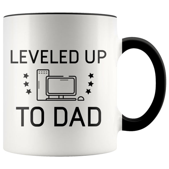 New Dad Mug Gift: Leveled Up To Dad PC Gamer Coffee Mug $14.99 | Black Drinkware