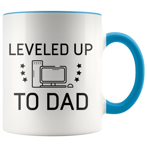 New Dad Mug Gift: Leveled Up To Dad PC Gamer Coffee Mug $14.99 | Blue Drinkware