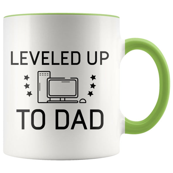 New Dad Mug Gift: Leveled Up To Dad PC Gamer Coffee Mug $14.99 | Green Drinkware