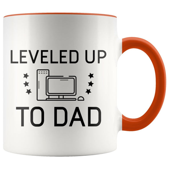 New Dad Mug Gift: Leveled Up To Dad PC Gamer Coffee Mug $14.99 | Orange Drinkware